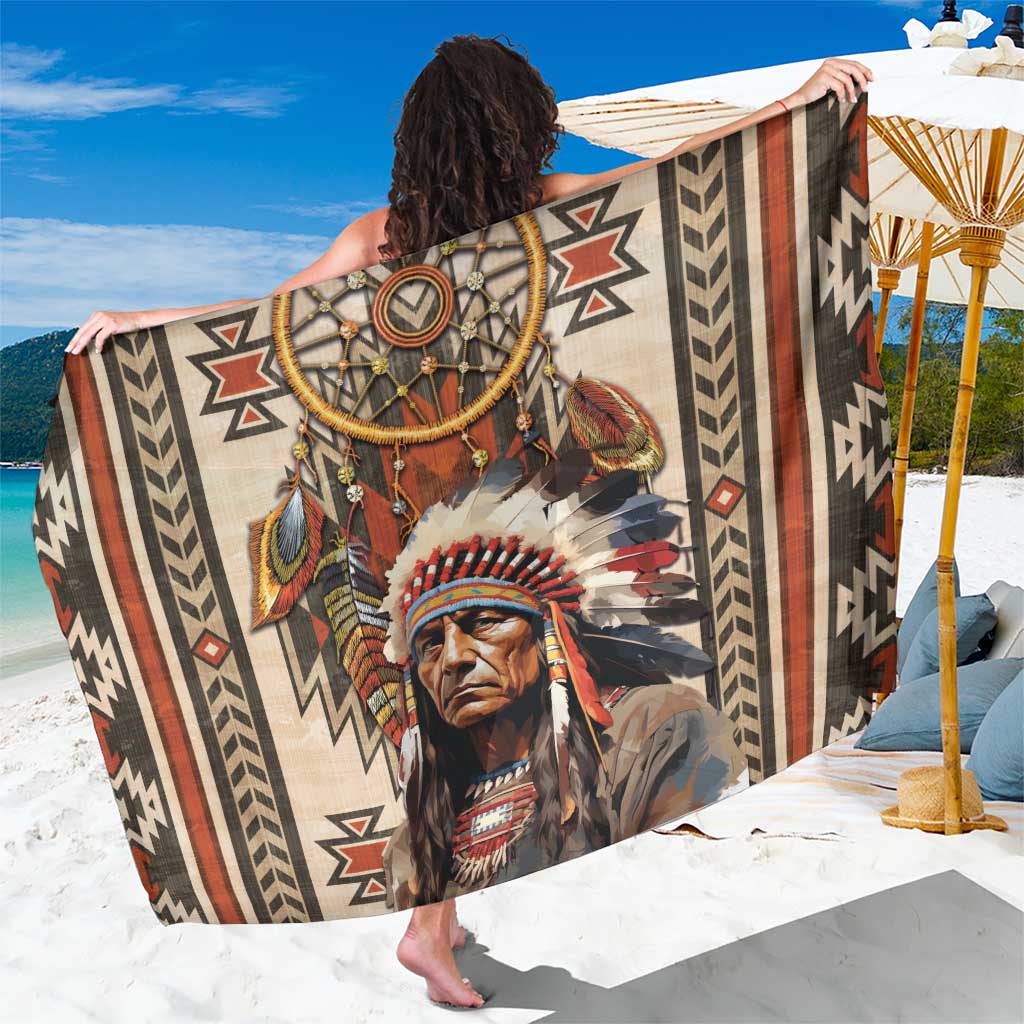 Native American Man Sarong Feather Headdress With Dream Catcher