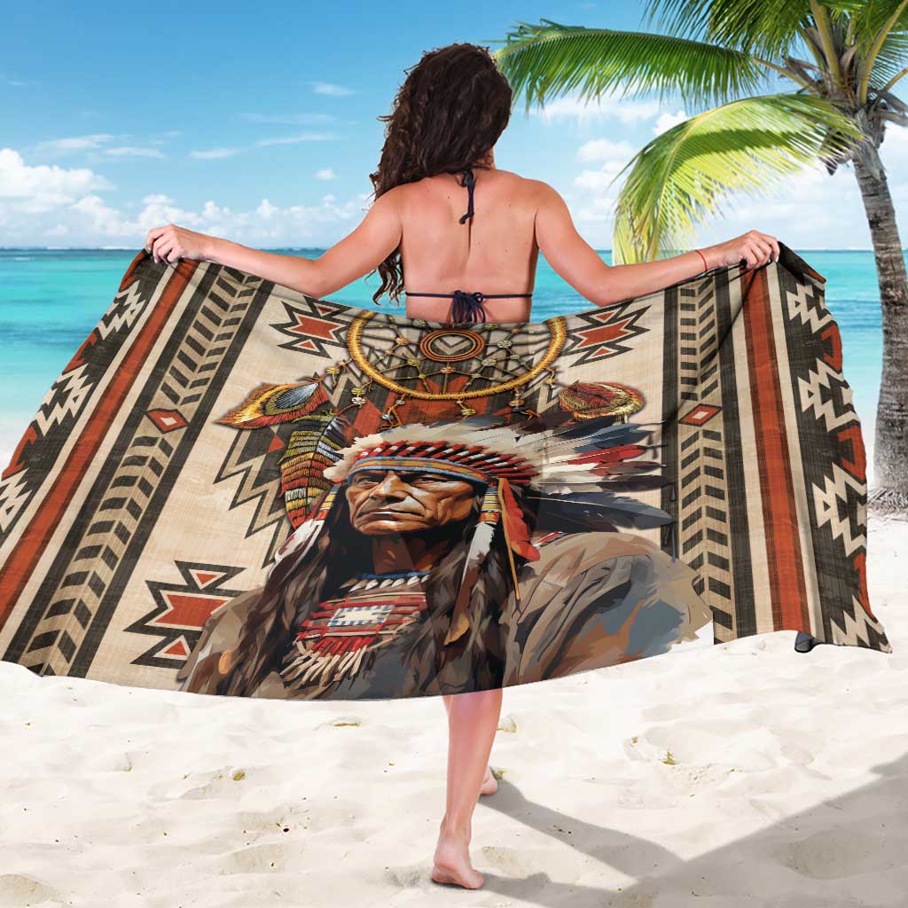 Native American Man Sarong Feather Headdress With Dream Catcher