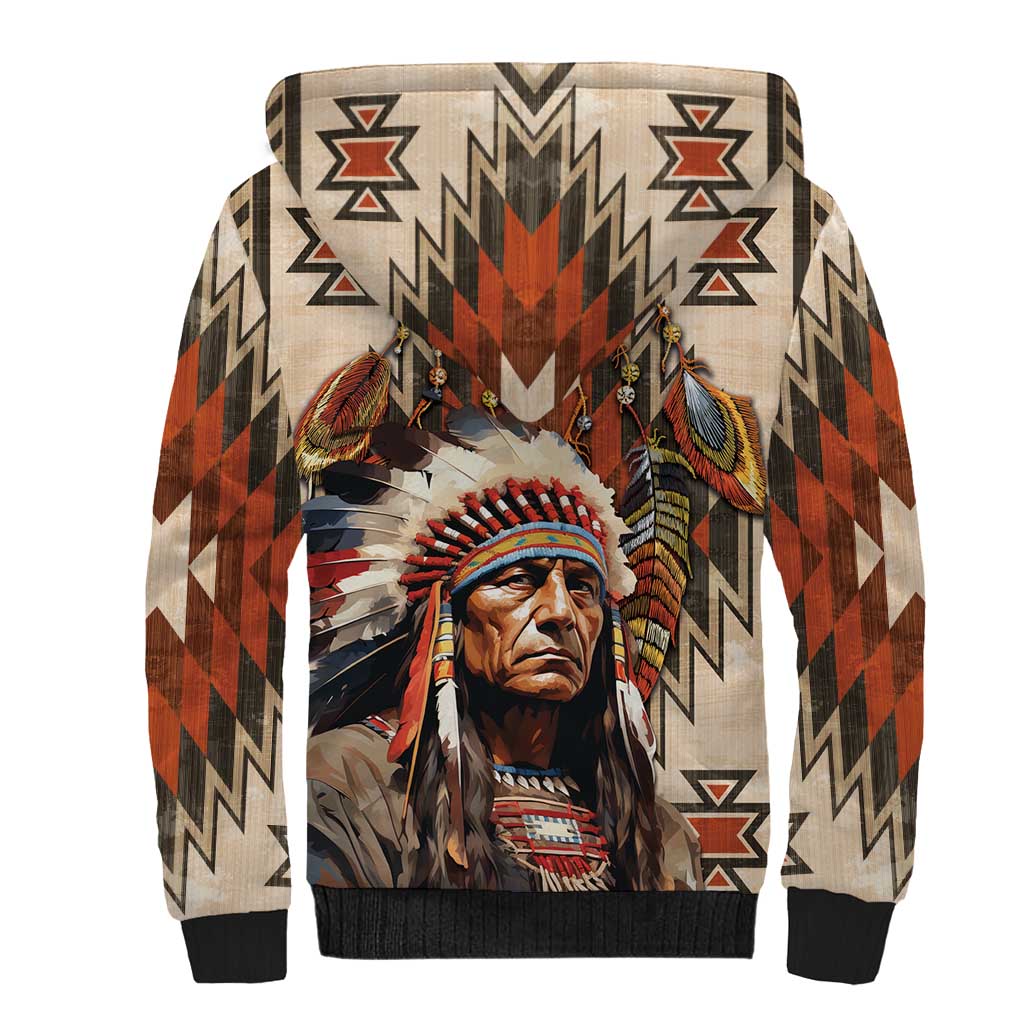 Native American Man Sherpa Hoodie Feather Headdress With Dream Catcher