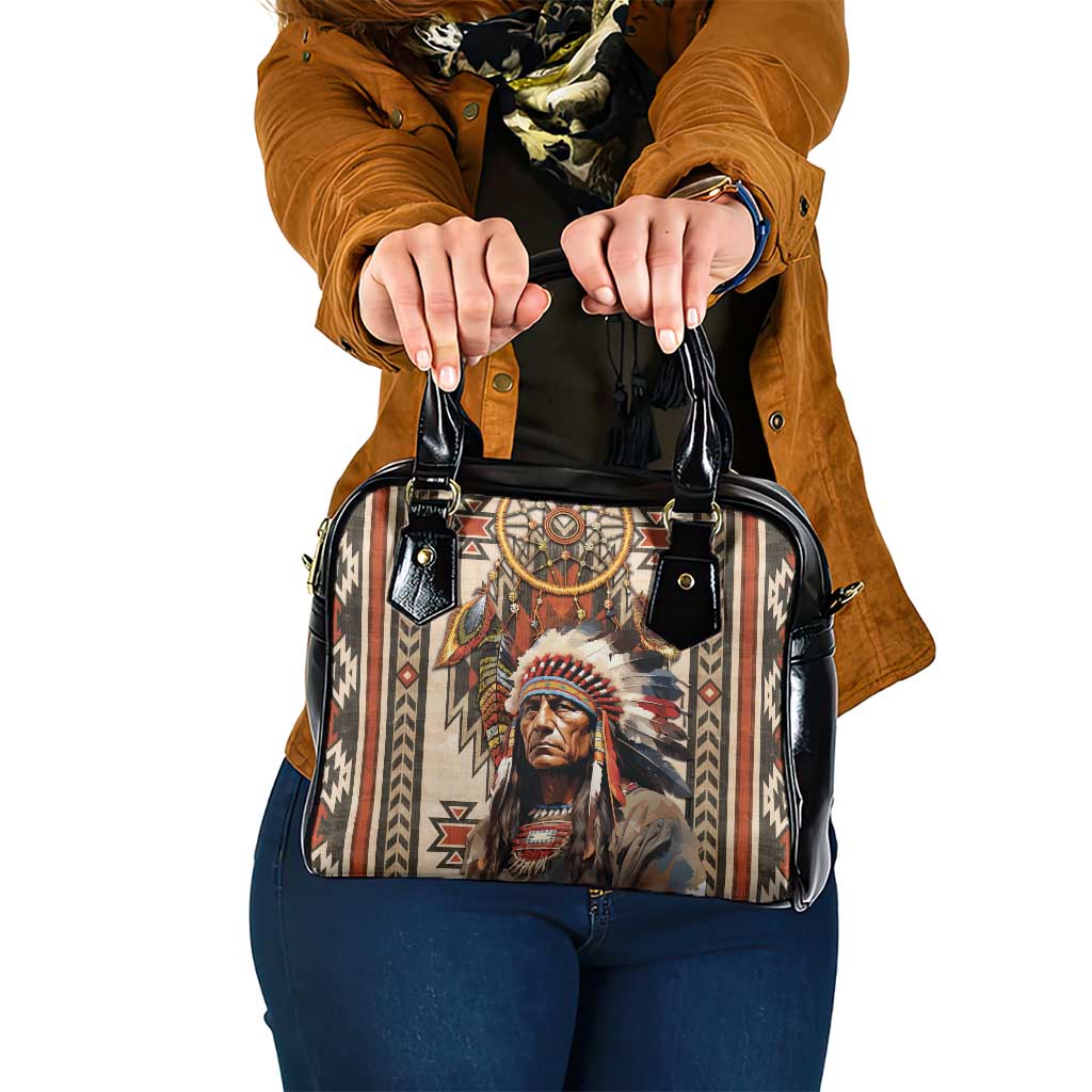 Native American Man Shoulder Handbag Feather Headdress With Dream Catcher