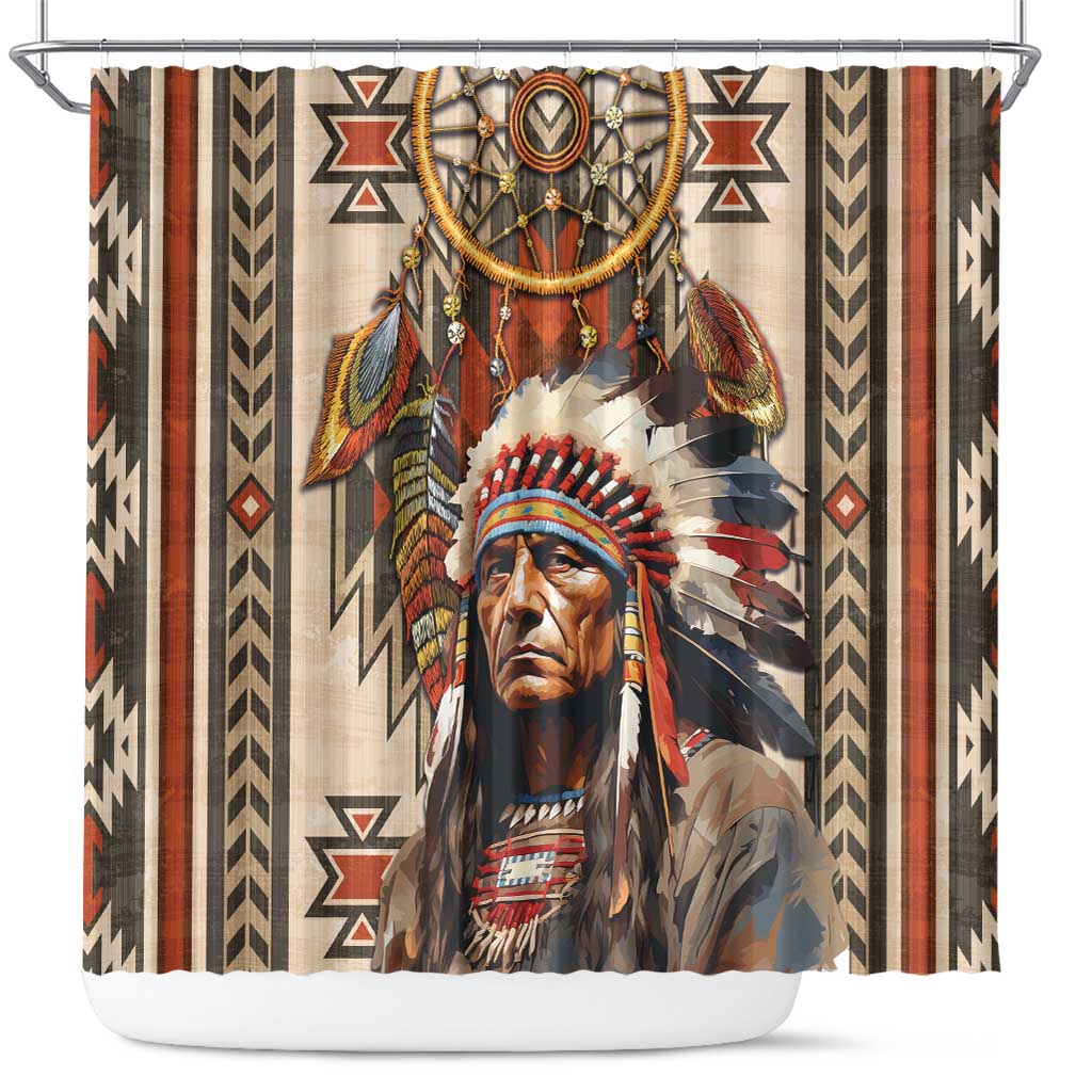 Native American Man Shower Curtain Feather Headdress With Dream Catcher