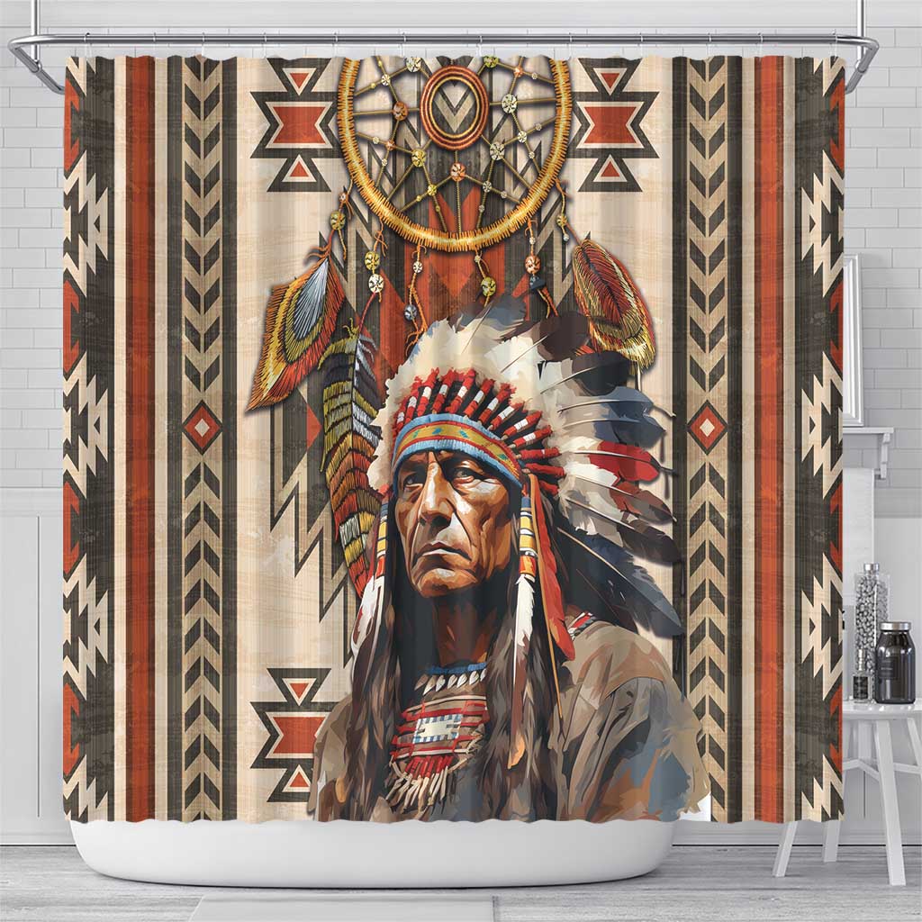 Native American Man Shower Curtain Feather Headdress With Dream Catcher