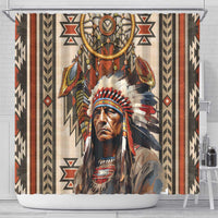 Native American Man Shower Curtain Feather Headdress With Dream Catcher