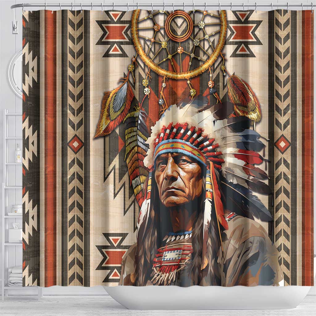 Native American Man Shower Curtain Feather Headdress With Dream Catcher