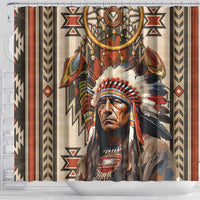 Native American Man Shower Curtain Feather Headdress With Dream Catcher