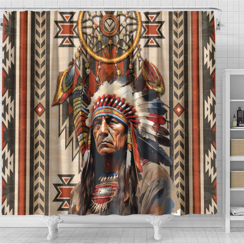 Native American Man Shower Curtain Feather Headdress With Dream Catcher