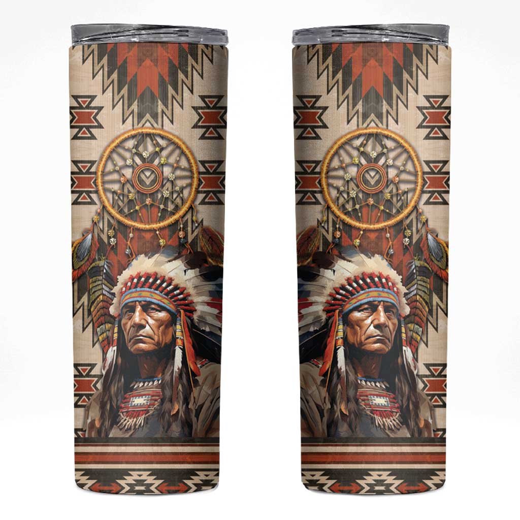 Native American Man Skinny Tumbler Feather Headdress With Dream Catcher