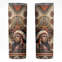 Native American Man Skinny Tumbler Feather Headdress With Dream Catcher