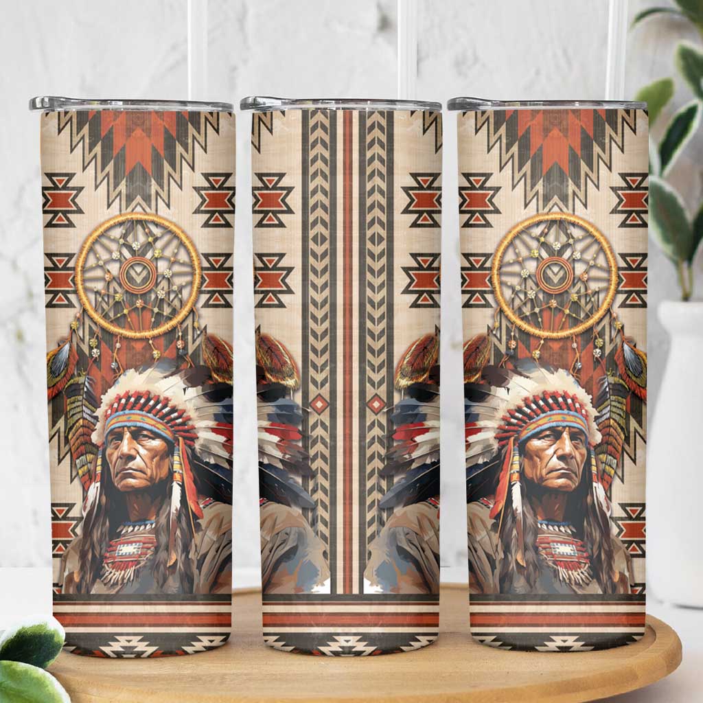 Native American Man Skinny Tumbler Feather Headdress With Dream Catcher
