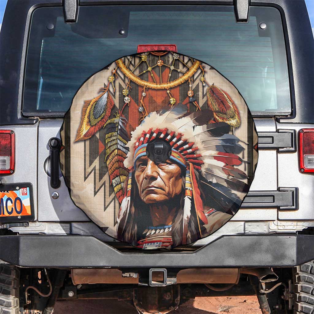 Native American Man Spare Tire Cover Feather Headdress With Dream Catcher
