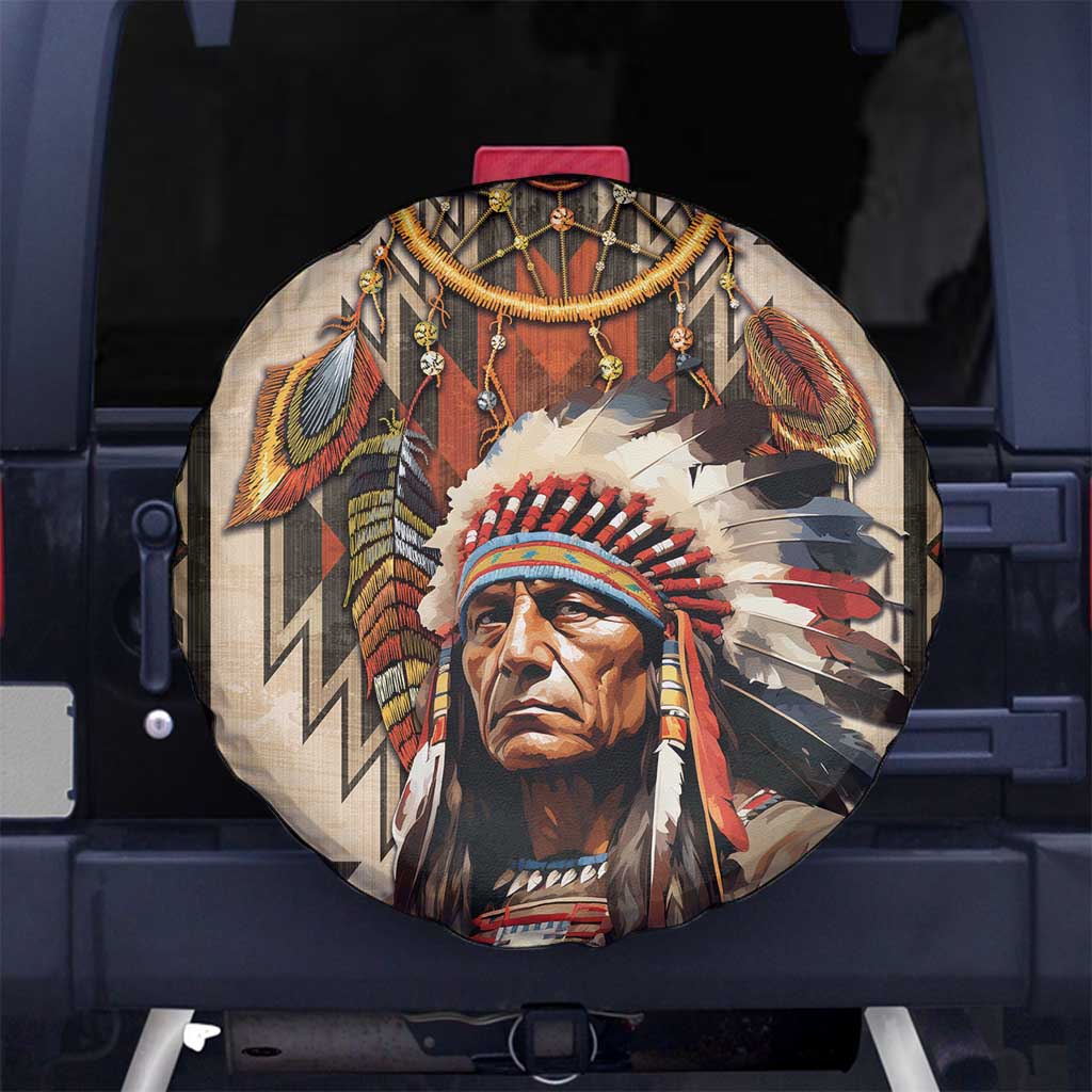 Native American Man Spare Tire Cover Feather Headdress With Dream Catcher