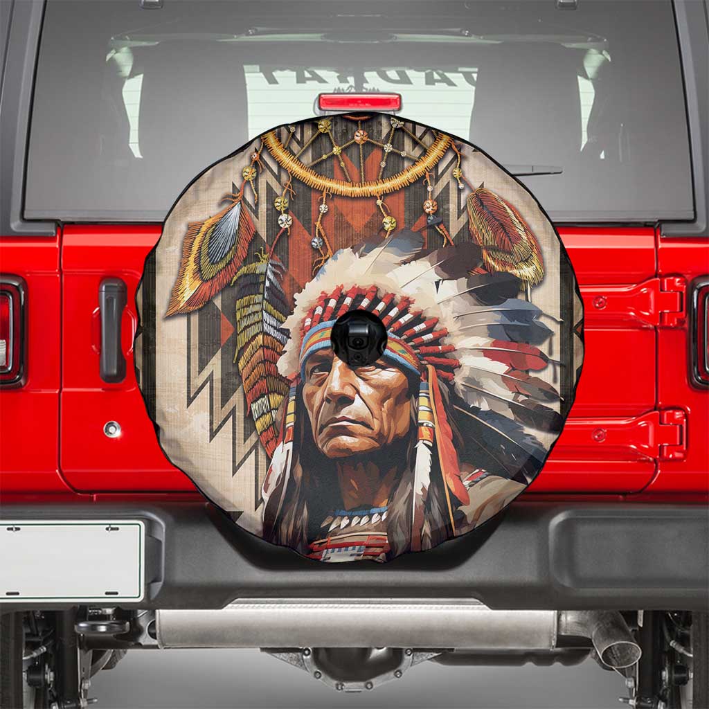 Native American Man Spare Tire Cover Feather Headdress With Dream Catcher