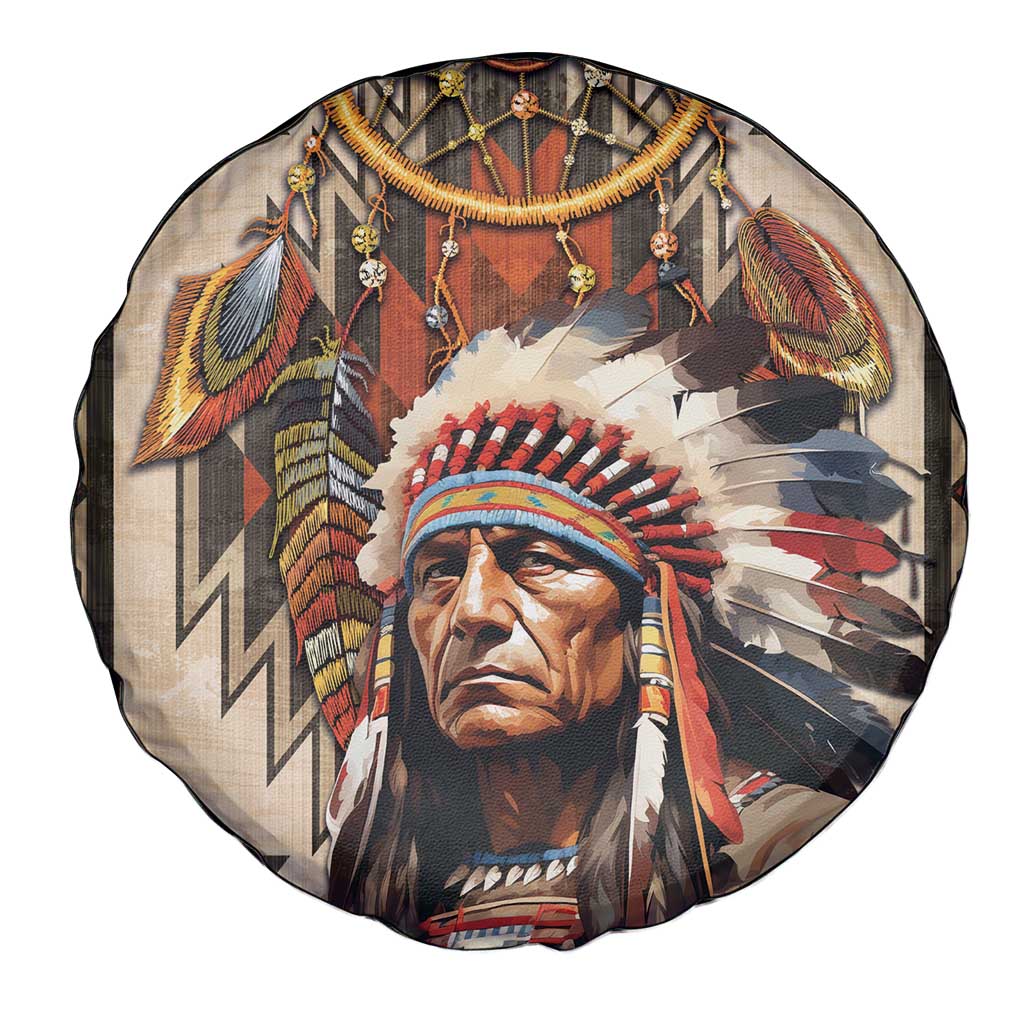 Native American Man Spare Tire Cover Feather Headdress With Dream Catcher