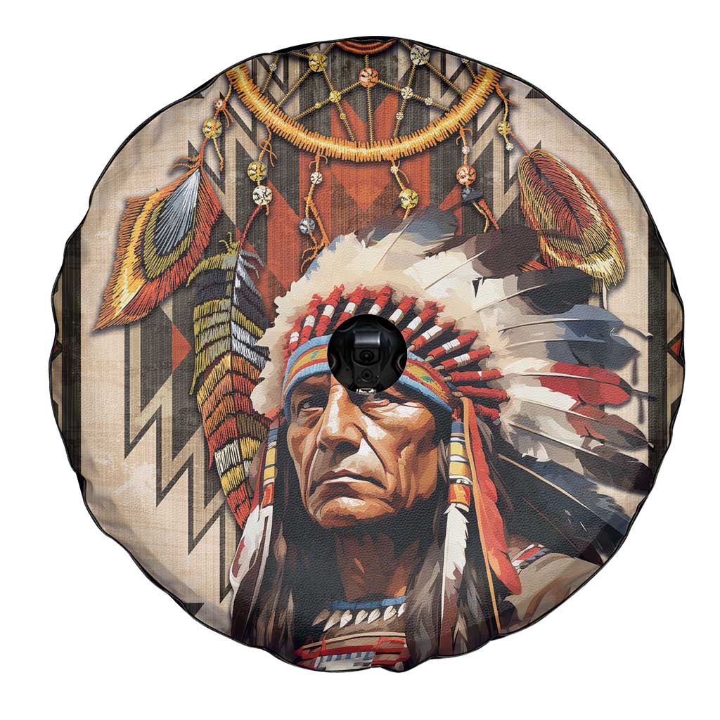 Native American Man Spare Tire Cover Feather Headdress With Dream Catcher