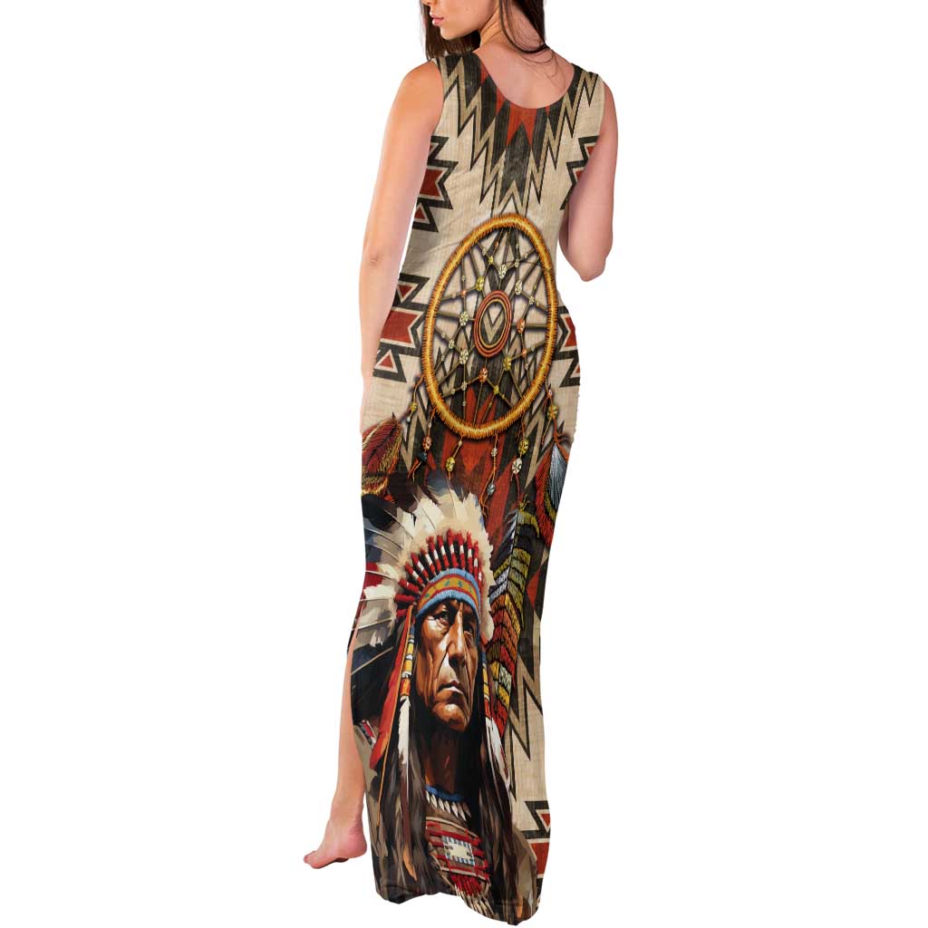 Native American Man Tank Maxi Dress Feather Headdress With Dream Catcher