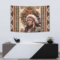 Native American Man Tapestry Feather Headdress With Dream Catcher