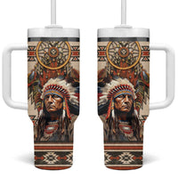 Native American Man Tumbler With Handle Feather Headdress With Dream Catcher