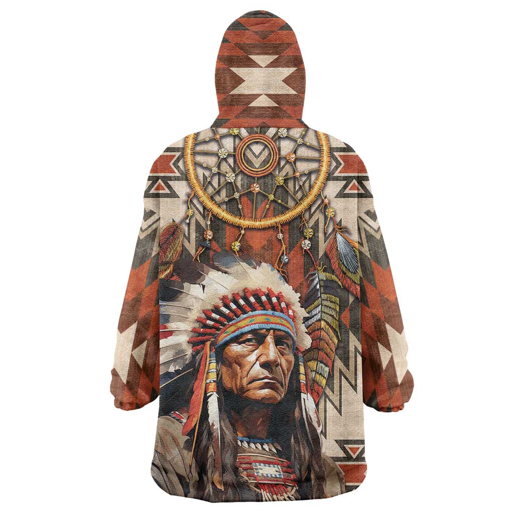 Native American Man Wearable Blanket Hoodie Feather Headdress With Dream Catcher