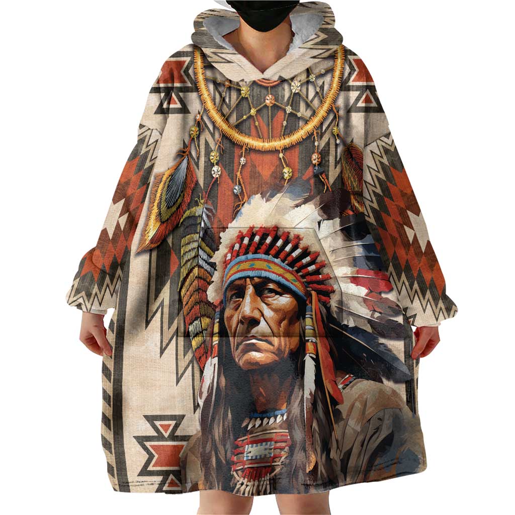 Native American Man Wearable Blanket Hoodie Feather Headdress With Dream Catcher