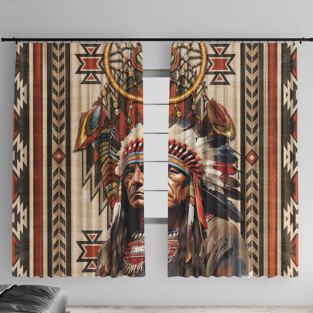 Native American Man Window Curtain Feather Headdress With Dream Catcher