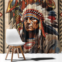 Native American Man Window Curtain Feather Headdress With Dream Catcher
