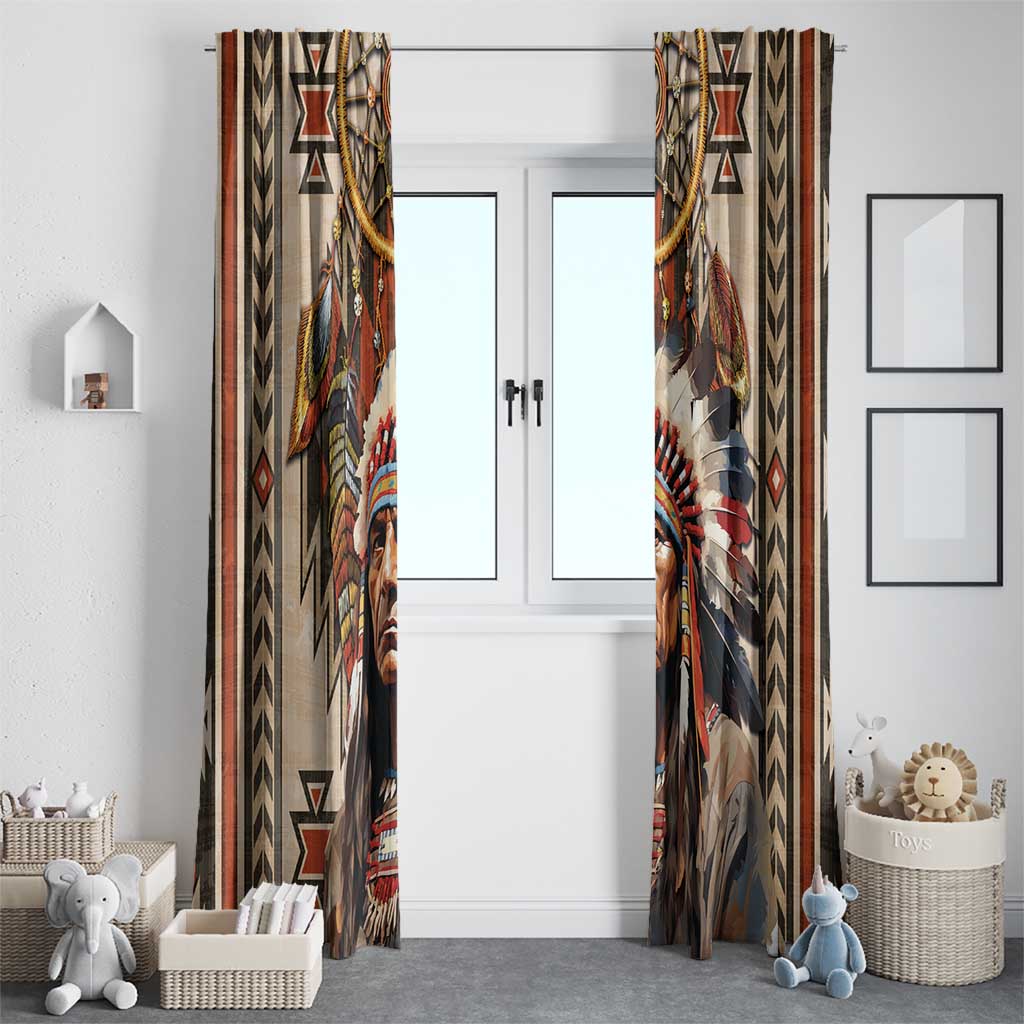 Native American Man Window Curtain Feather Headdress With Dream Catcher