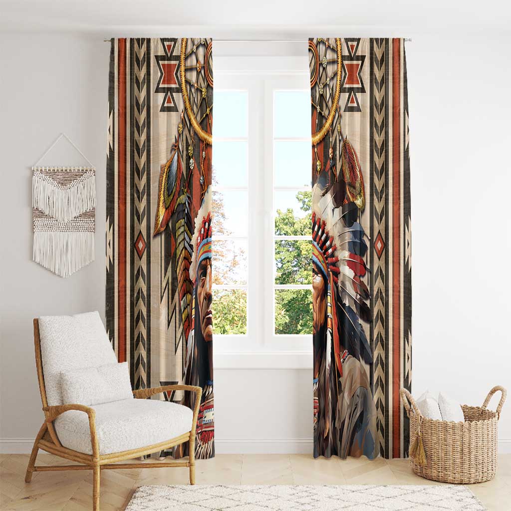 Native American Man Window Curtain Feather Headdress With Dream Catcher