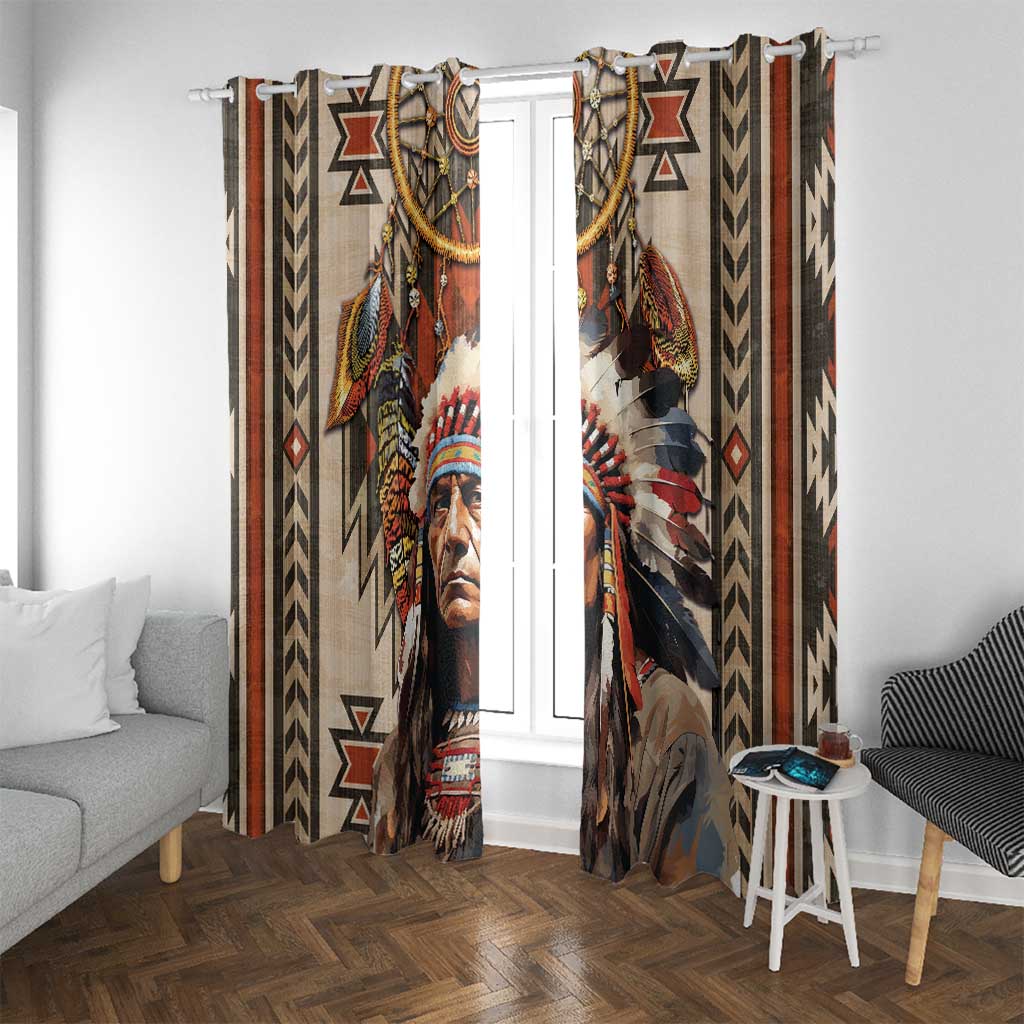 Native American Man Window Curtain Feather Headdress With Dream Catcher