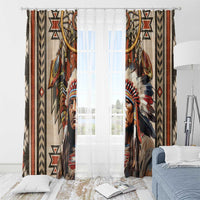Native American Man Window Curtain Feather Headdress With Dream Catcher