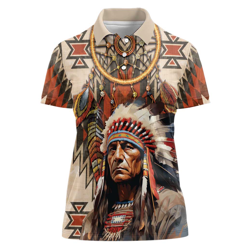 Native American Man Women Polo Shirt Feather Headdress With Dream Catcher