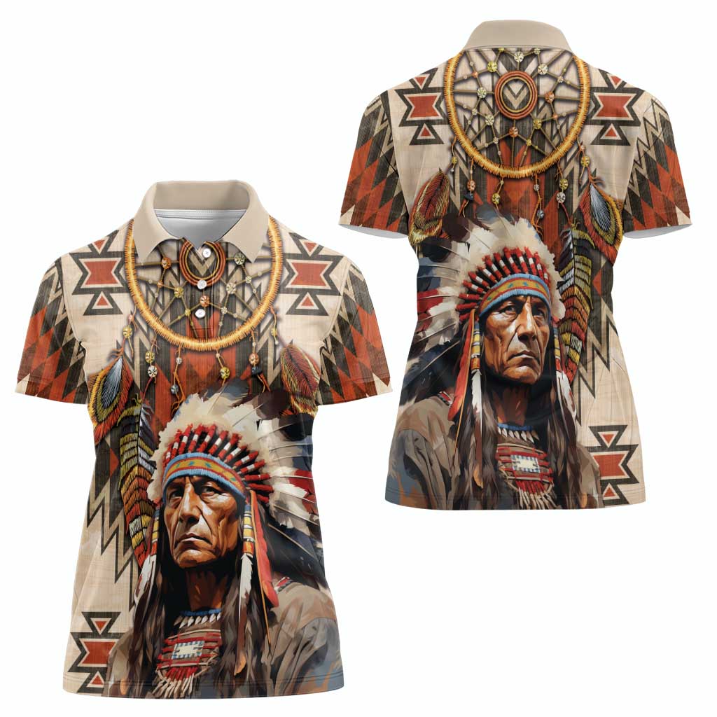 Native American Man Women Polo Shirt Feather Headdress With Dream Catcher