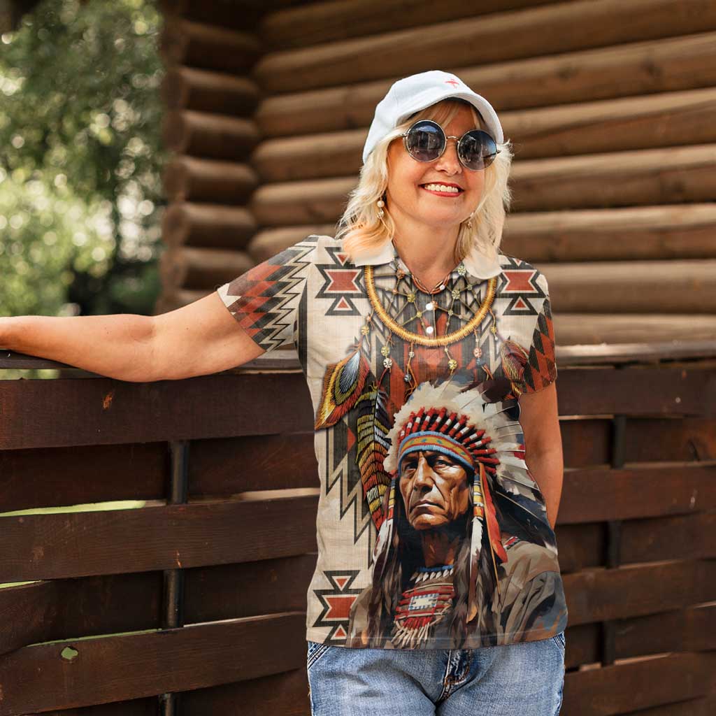 Native American Man Women Polo Shirt Feather Headdress With Dream Catcher
