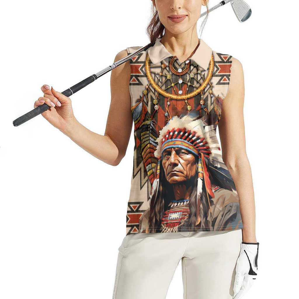 Native American Man Women Sleeveless Polo Shirt Feather Headdress With Dream Catcher