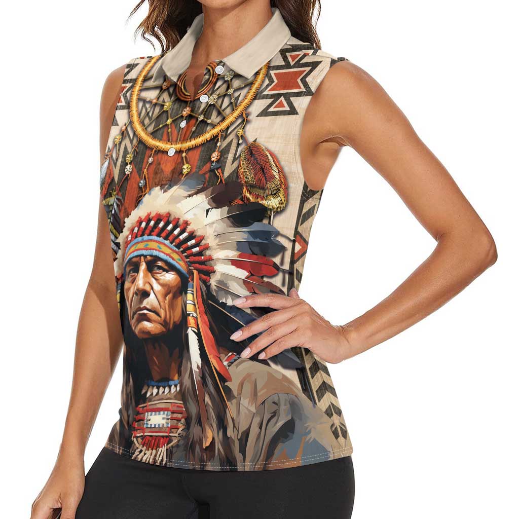 Native American Man Women Sleeveless Polo Shirt Feather Headdress With Dream Catcher