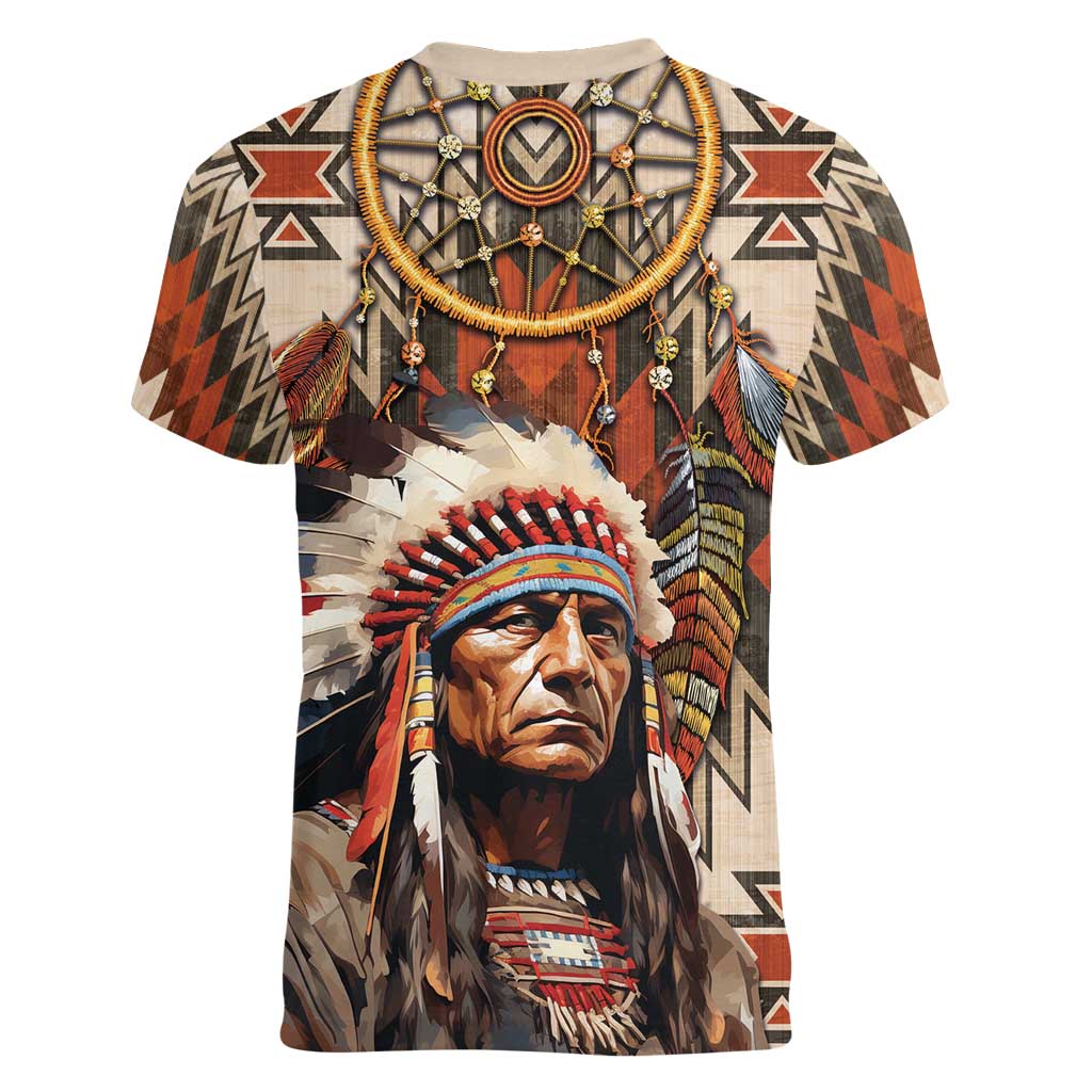 Native American Man Women V-Neck T-Shirt Feather Headdress With Dream Catcher