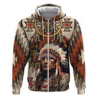 Native American Man Zip Hoodie Feather Headdress With Dream Catcher