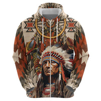 Native American Man Zip Hoodie Feather Headdress With Dream Catcher