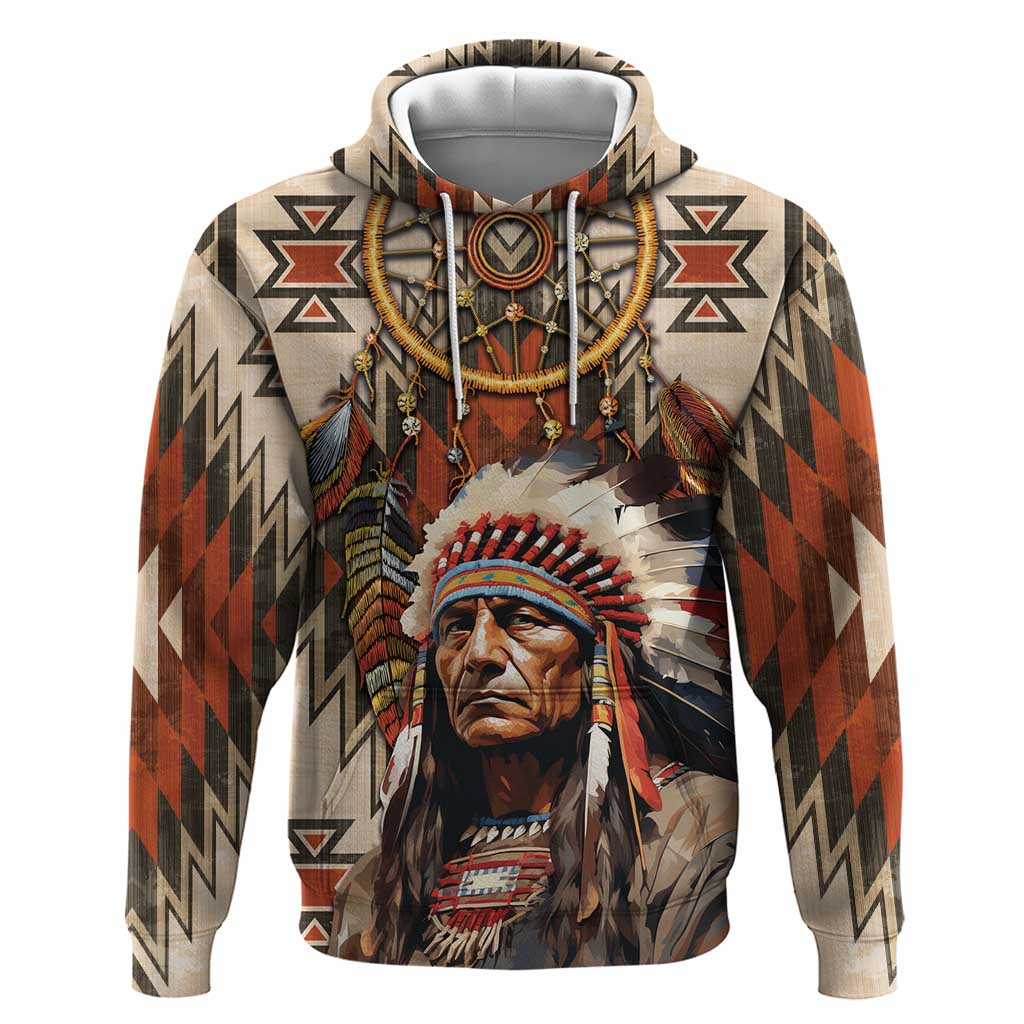 Native American Man Zip Hoodie Feather Headdress With Dream Catcher
