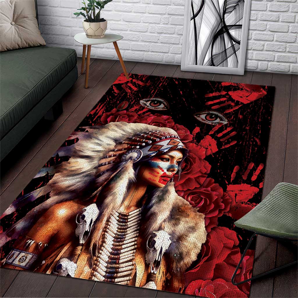 Native American MMIW Area Rug Red Indian Women With Red Handprint