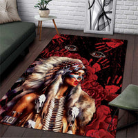 Native American MMIW Area Rug Red Indian Women With Red Handprint