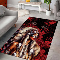 Native American MMIW Area Rug Red Indian Women With Red Handprint