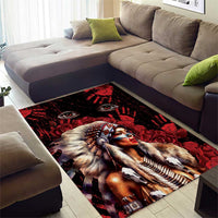 Native American MMIW Area Rug Red Indian Women With Red Handprint