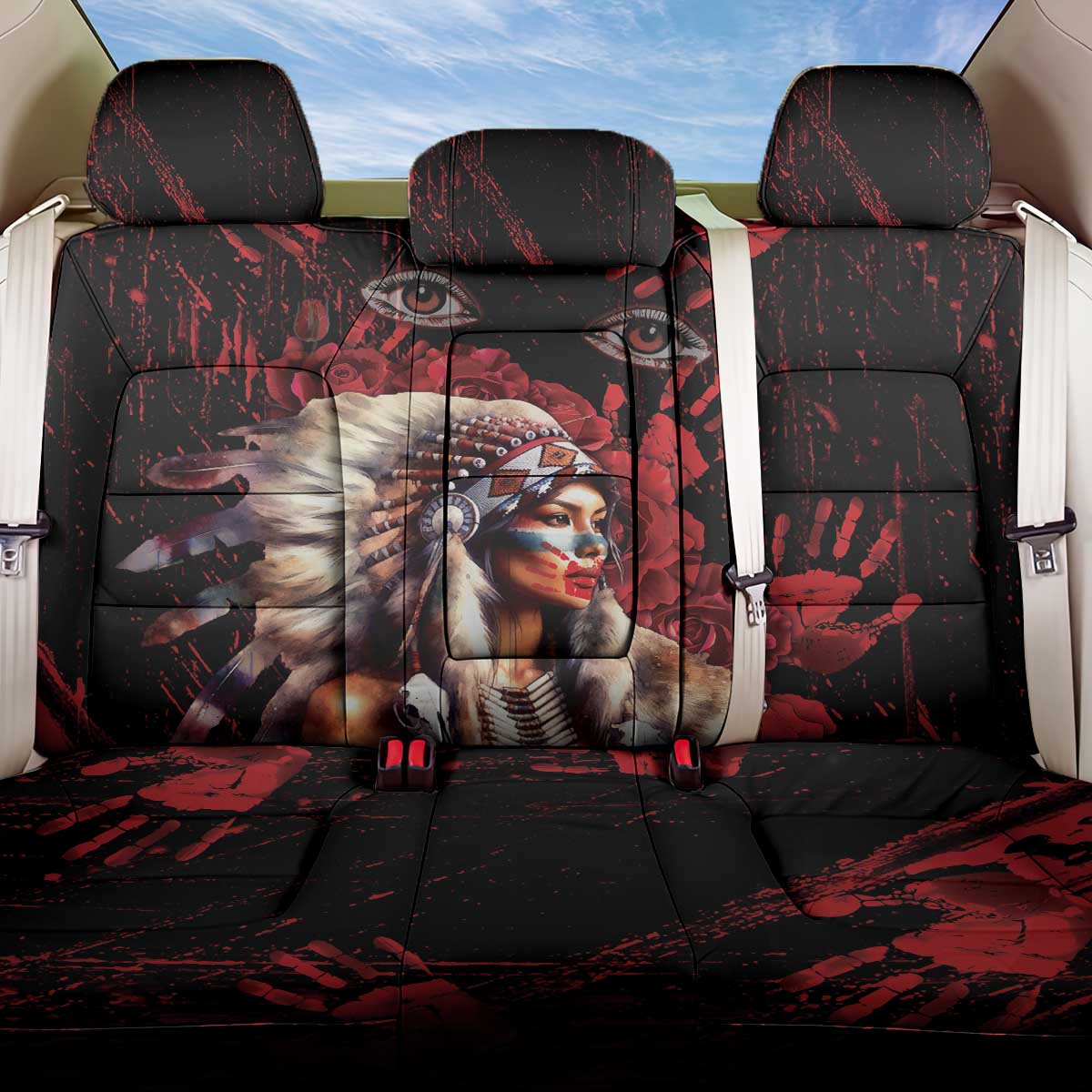 Native American MMIW Back Car Seat Cover Red Indian Women With Red Handprint