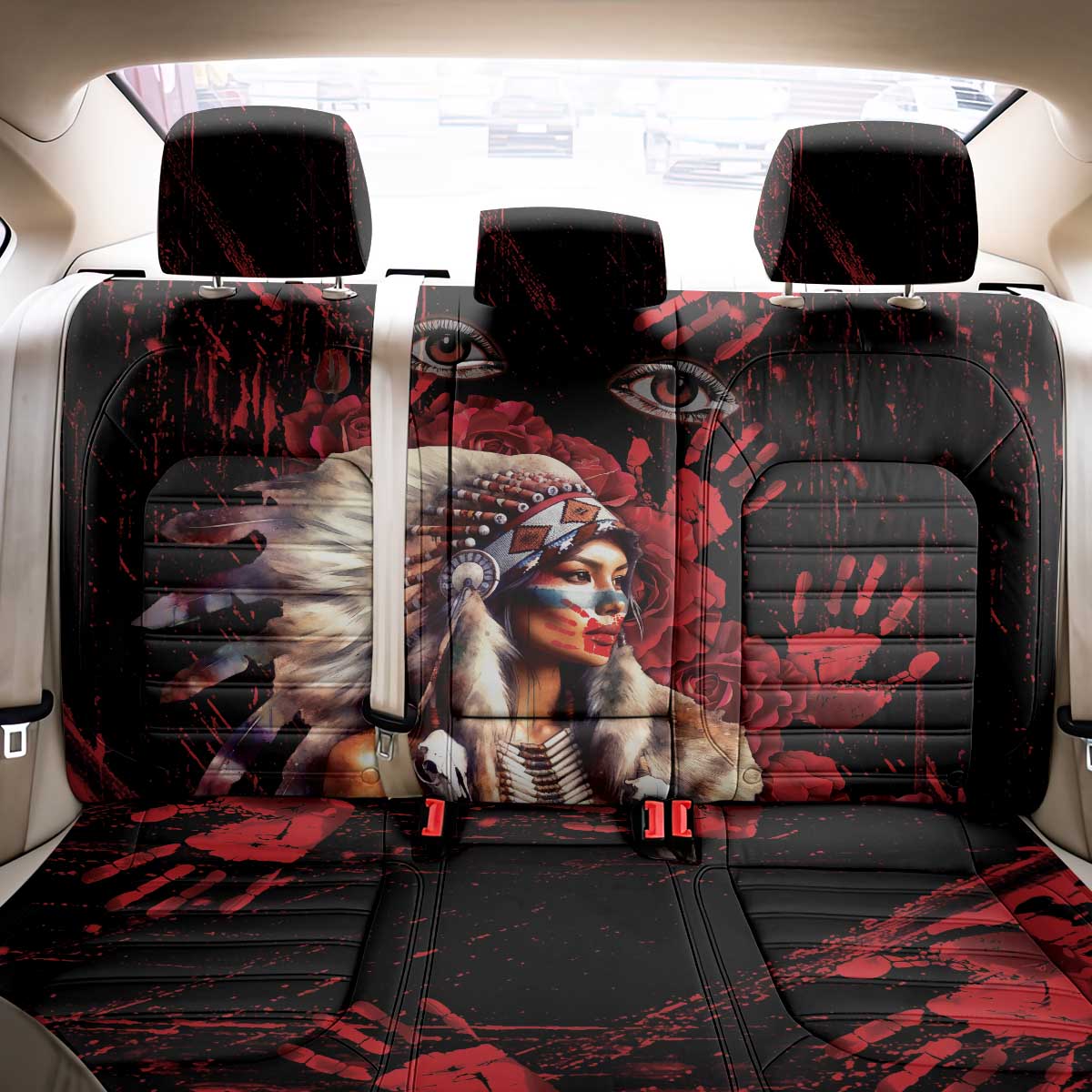 Native American MMIW Back Car Seat Cover Red Indian Women With Red Handprint