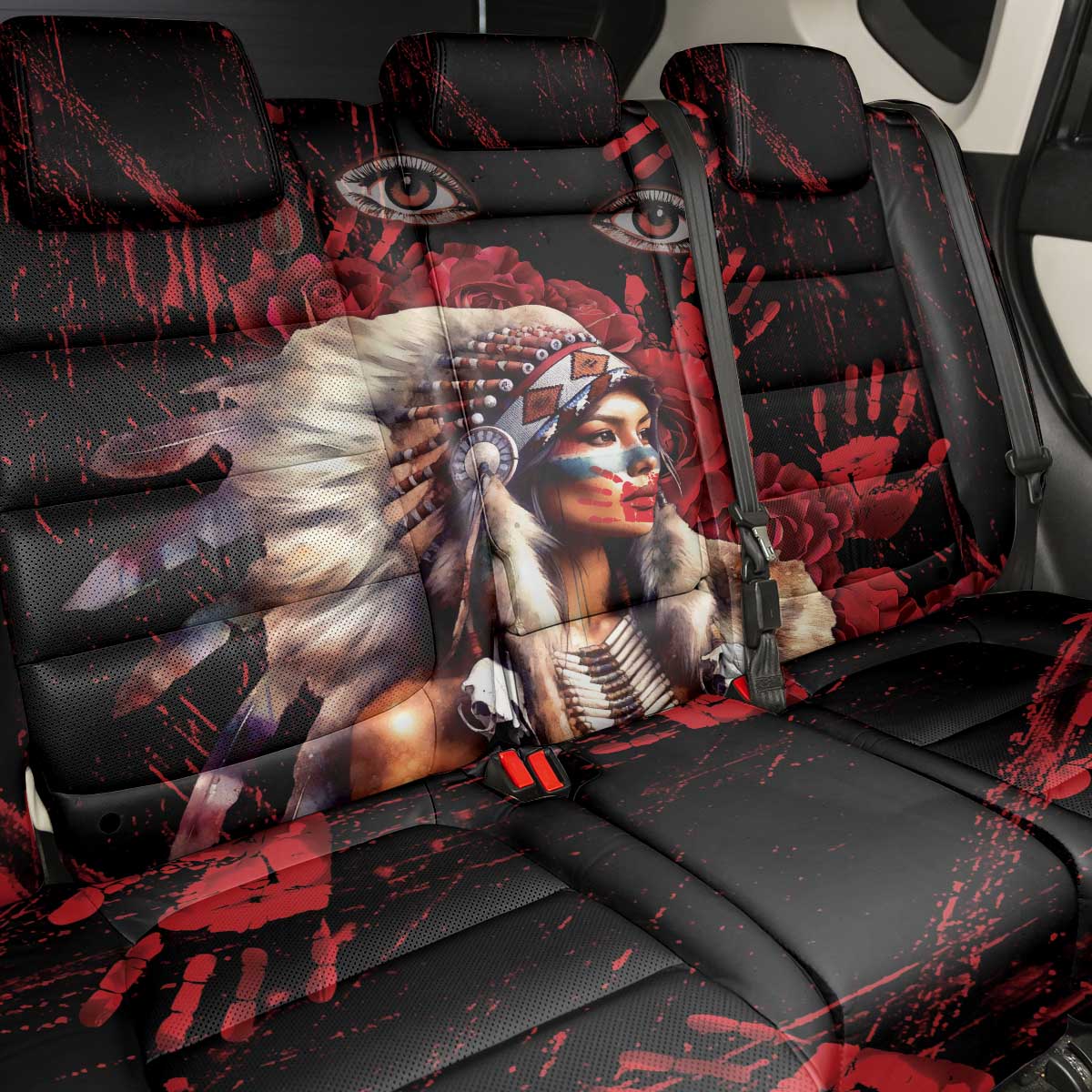 Native American MMIW Back Car Seat Cover Red Indian Women With Red Handprint