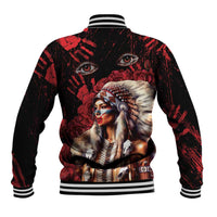 Native American MMIW Baseball Jacket Red Indian Women With Red Handprint