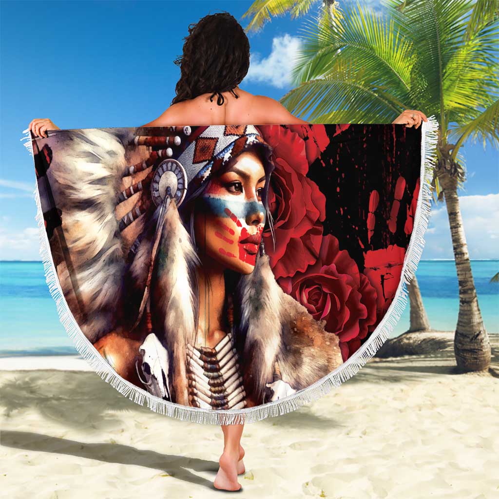 Native American MMIW Beach Blanket Red Indian Women With Red Handprint