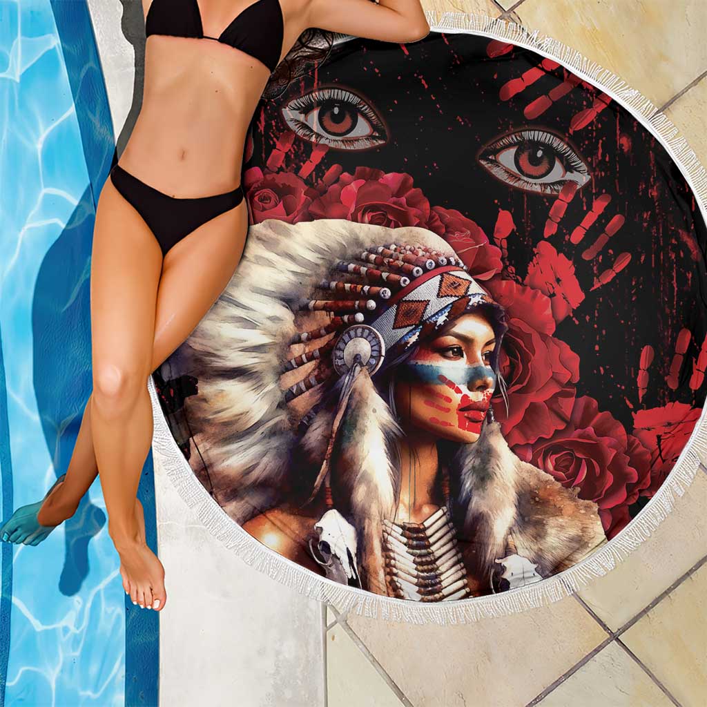 Native American MMIW Beach Blanket Red Indian Women With Red Handprint
