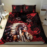 Native American MMIW Bedding Set Red Indian Women With Red Handprint