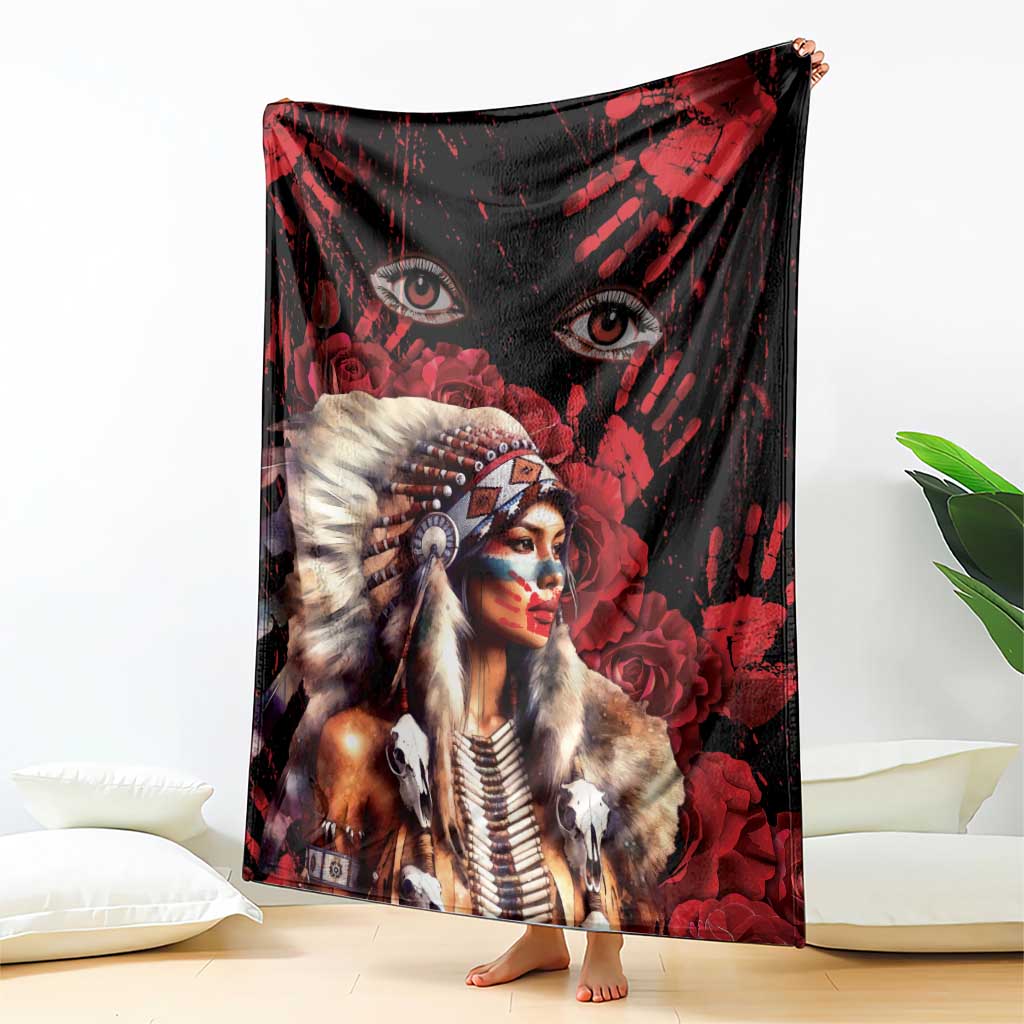 Native American MMIW Blanket Red Indian Women With Red Handprint